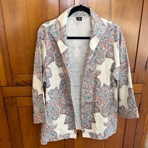 Connie Roberson 100% Linen Paisley Open Front Jacket - Boho, Flowy, Earthy